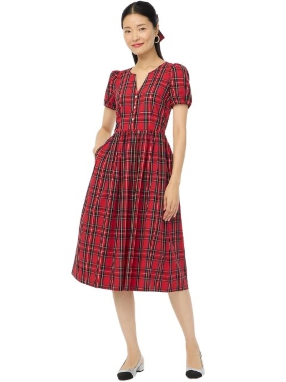 J. Crew Factory Stewart Tartan Plaid Puff Sleeve  Holiday Dress size 6